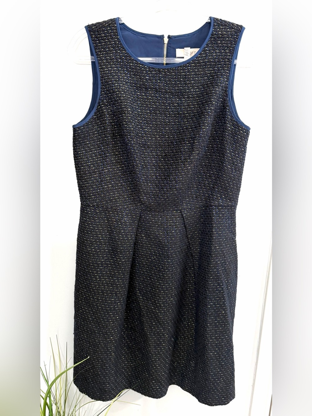 LOFT Girls' Navy Tweed Sleeveless A‑Line Dress